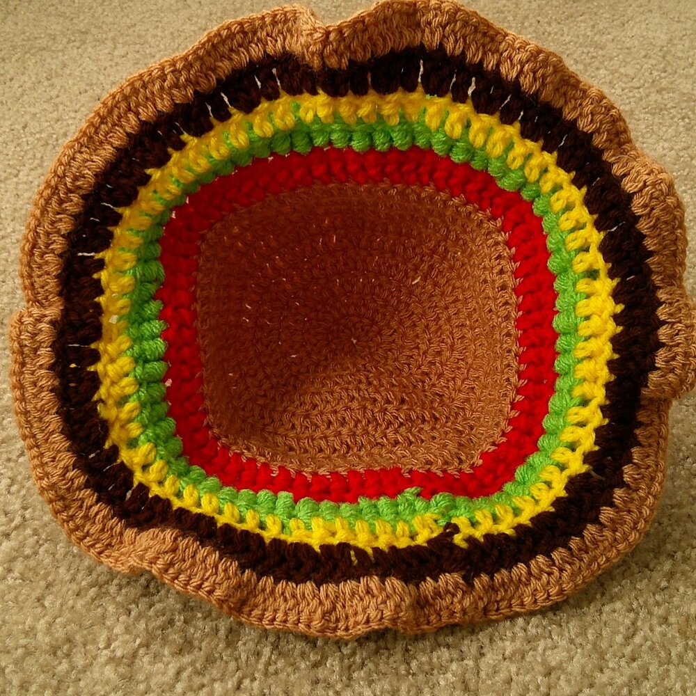 Handmade Ruffled Crochet Multicolor Girls Hamburger Hat - Picture 3 of 8